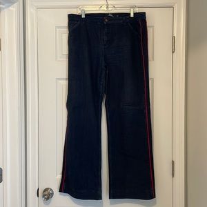 Boden The Windsor wide leg trouser jean with red tuxedo strip detailing. SZ 14.